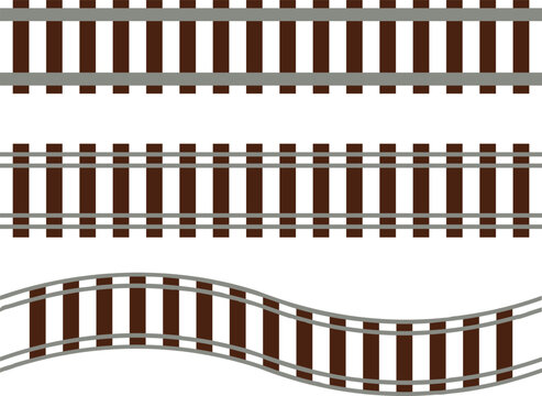 Railway Track Vector Set with Straightm. &nbsp;and Railroad Path Vector Illustration. Transportation and Travel Design