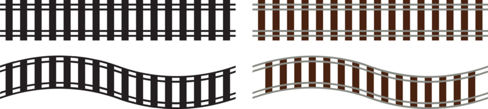 Set of parallel railroad tracks. set isolated on white background. vector illustration