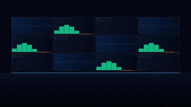 Mathematical sine curves create green and orange squares inside three black boxes, forming artwork suitable for education, presentations, and design.