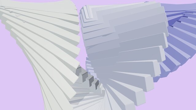 Abstract parametric architecture with spiraling white and purple geometric blocks d