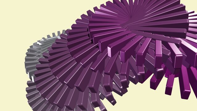 Purple and grey rectangular blocks arranged in a radial, layered, parametric pattern