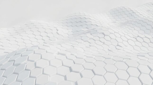 Abstract white background with 3D hexagonal wave pattern.