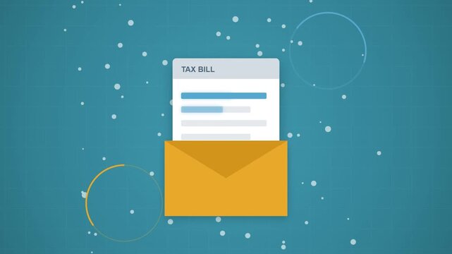An open yellow envelope with a white document titled 'The Bill' emerging from it against a blue dotted background.