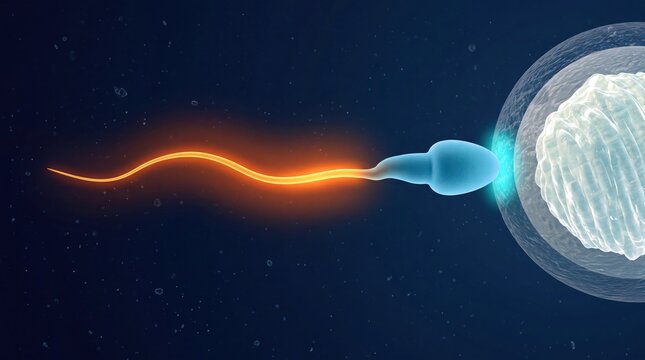 Human Fertilization Process, Glowing Sperm Cell Penetrating Ovum Egg