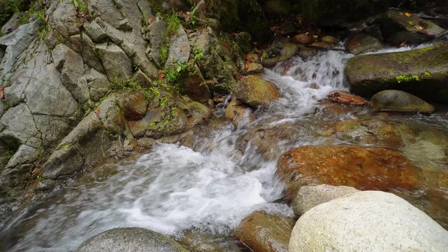 Fast Flowing Tropical Stream Over Natural Rock Formation southeast asia 4K