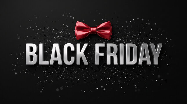 Texte Black Friday argent&eacute; avec n&oelig;ud rouge