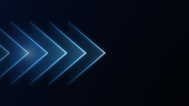 Three-dimensional geometric arrows point forward against a gradient dark background for design and direction concepts.