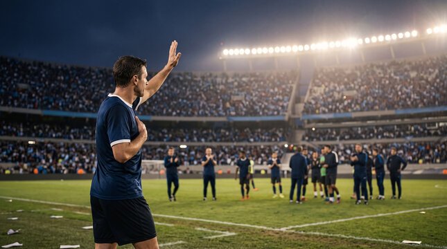 Joueur de football remerciant les supporters au stade
