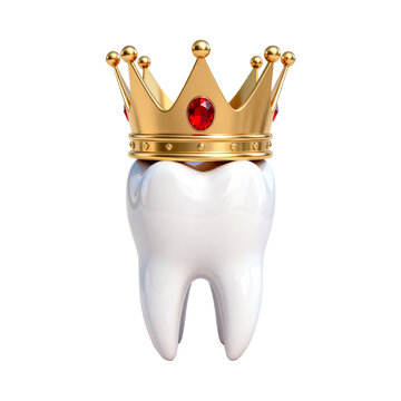 Golden crown placed on a healthy molar tooth for dental care concept