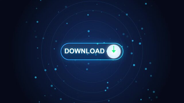 Minimalist toggle button with glowing blue border and 'Download' text set against a starry cosmic background.