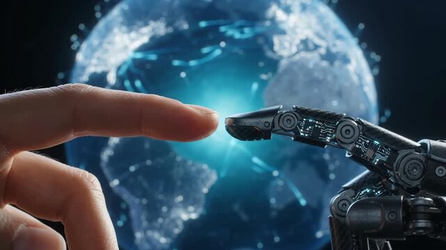 Fingers joining rotating earth 4k background video