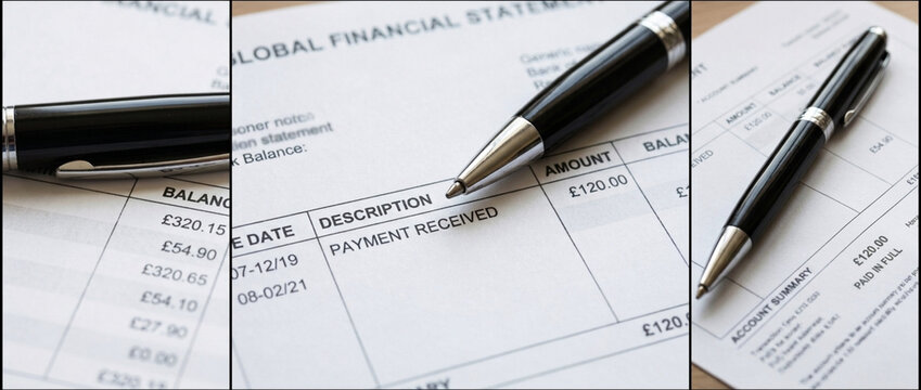 Close up of financial statement with pen close up financial document accounting business numbers analysis pen