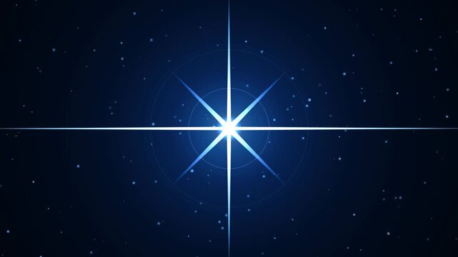 A bright central star emits symmetrical rays extending outward in a deep cosmic night sky.