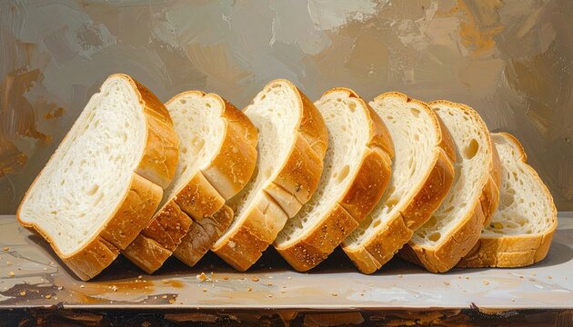 Row of freshly sliced white sandwich bread
