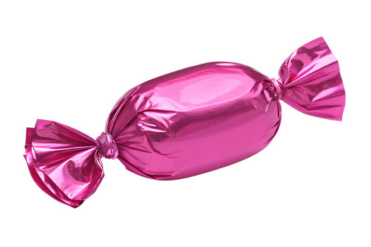 Pink Metallic Foil Wrapped Sweet Candy Isolated on White Background   