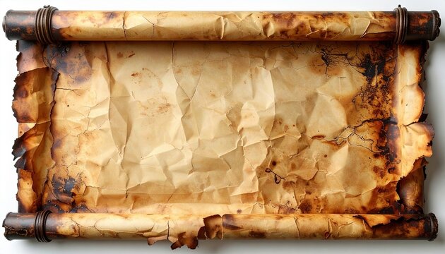 Vintage rolled parchment scroll with burnt edges