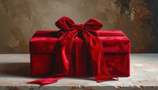 Red gift box tied with luxurious velvet bow