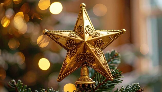 Ornate golden Christmas tree star topper