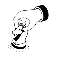 Clean isometric illustration of a hand moving a chess knight, shown with clean lines and dimensional shading for a polished financial concept. © Vectors Market