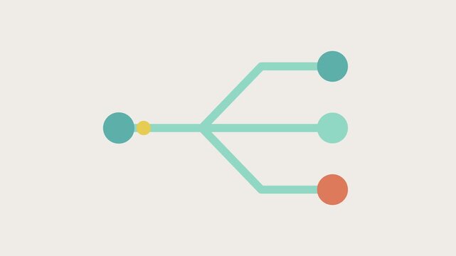 Moving dots splitting into three branches of a flow diagram