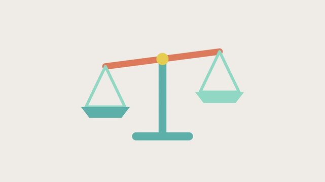 Balance scales rocking with suspended pans on an ivory background