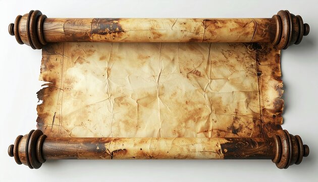 Vintage unrolled parchment scroll with wooden spindles