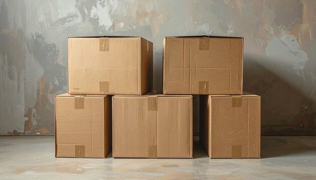 Stack of four cardboard shipping boxes