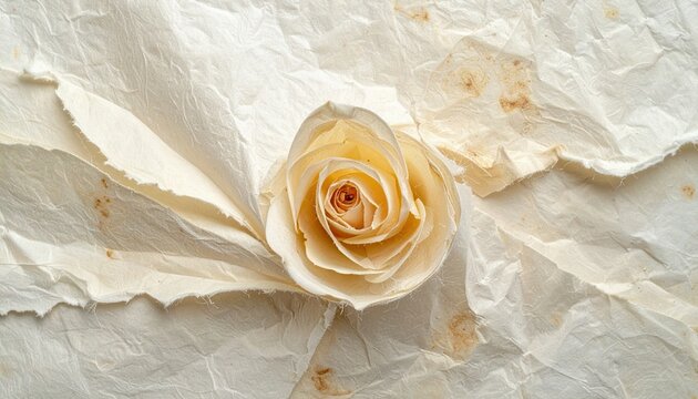 Light handmade deckle edge paper with fibrous texture
