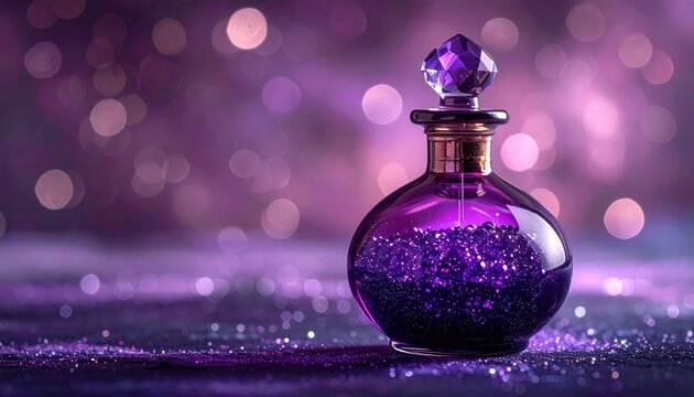 Dark purple apothecary bottle with sparkling crystal stopper