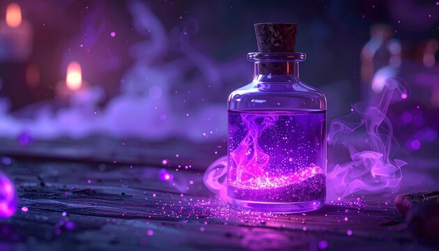 Mystical potion vial filled with glowing purple liquid
