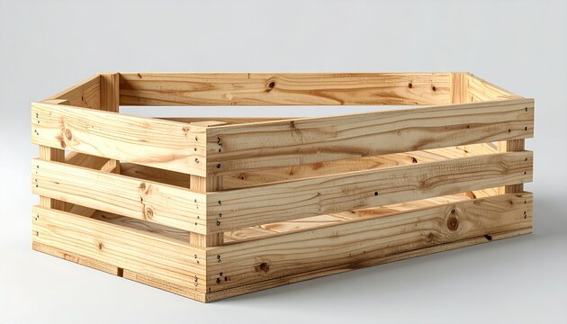 Empty light wood storage crate with wide front slat