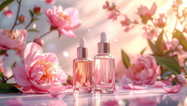 Beauty background featuring skincare and cosmetic products