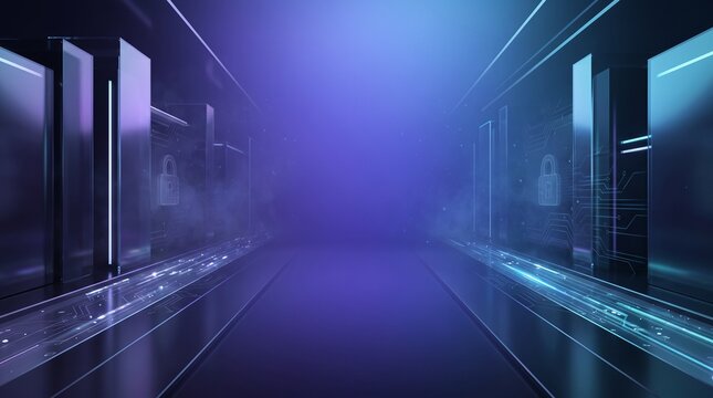 Modern secure cloud hosting datacenter background with large copy space and data protection concept