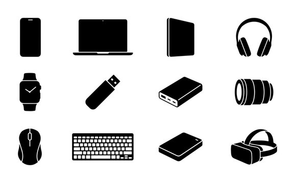 Modern Technology Icons Set, Digital Gadgets Collection, Vector Graphics