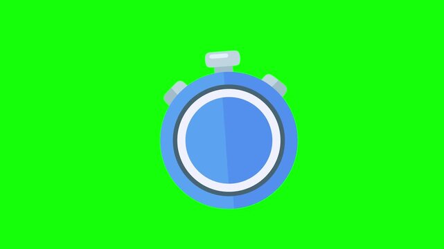 Dynamic animation of a blue and white stopwatch showing elapsed time on green screen