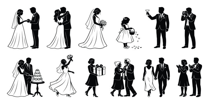 Wedding Celebration Isometric Vector Set with Diverse Couples and Wedding Guests