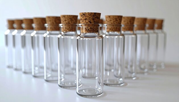 Empty glass test tube with cork stopper