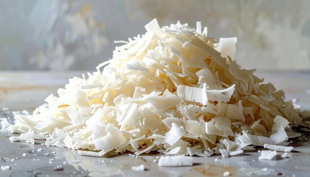 Heap of shredded white coconut flakes
