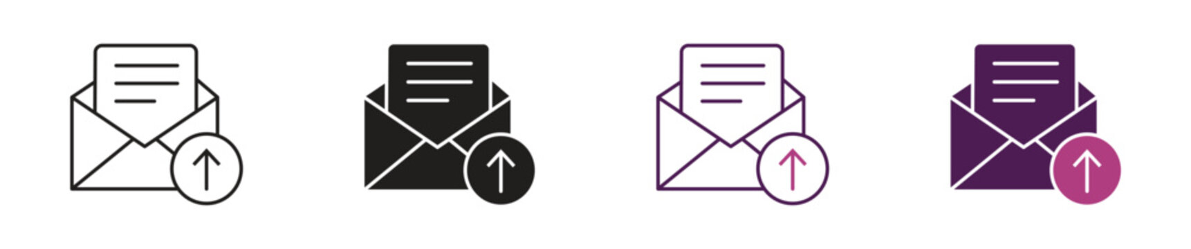 Email Upload Icon Set. Email Attachment, File Transfer, Data Sharing and Digital Communication Symbols. Vector Illustration.