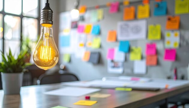 Creative innovation concept with brainstorming ideas and modern workspace