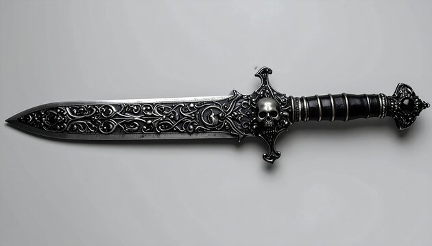 Gothic dagger with jeweled handle and skull carvings