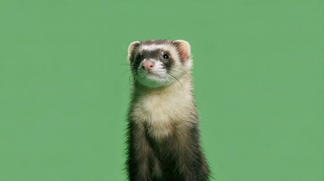 Cute ferret looking around on green screen