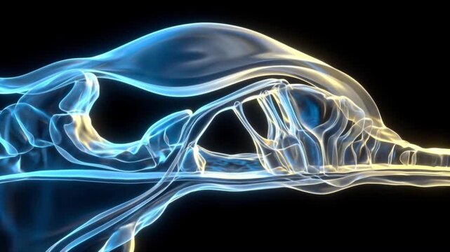 コルチ器と蓋膜複合体の生体蛍光反応を可視化した医療CG背景映像
