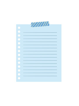 Minimalist pastel blue memo pad paper sheet with decorative tape for journaling