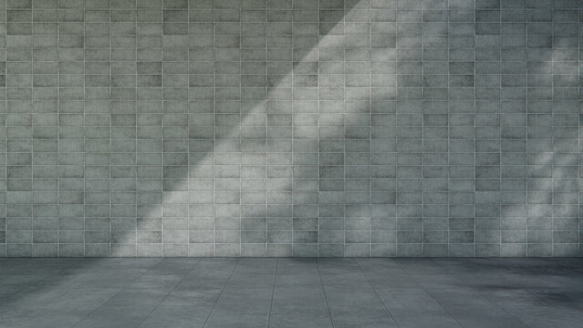 Close up of Stacked Concrete Block Wall texture in Diagonal Sunlight with Cast Shadows. Civic Architecture Concept with copy-space.