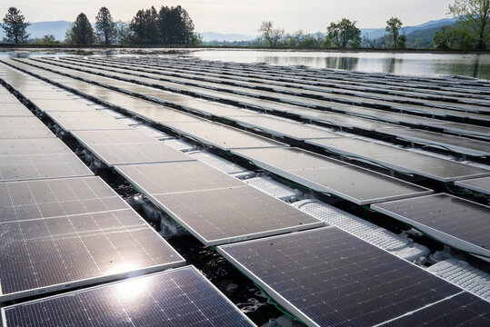 Renewable energy from a floating solar panel farm