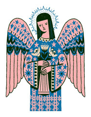 Fototapeta premium PNG transparent background of an illustrated angelic woman with wings
