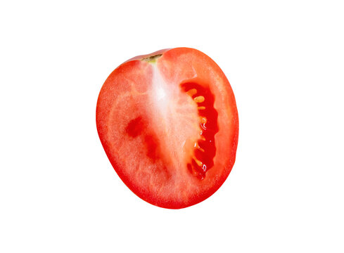 Top view of ripe red tomato fruit ine a half isolated on white background with clipping path