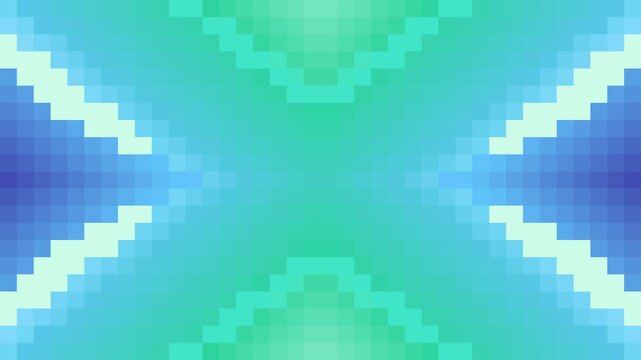 Symmetrical blue pixelated geometric background featuring layered indigo, lavender, and mint tones with a soft gradient and digital mosaic texture, ideal for technology visuals and motion graphics.