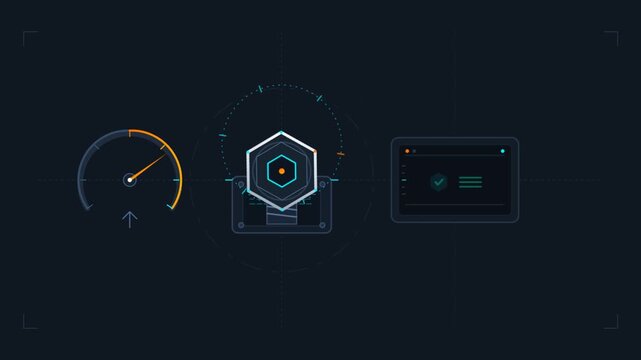 Minimalist vector user interface featuring industrial gauge and mechanical HUD
